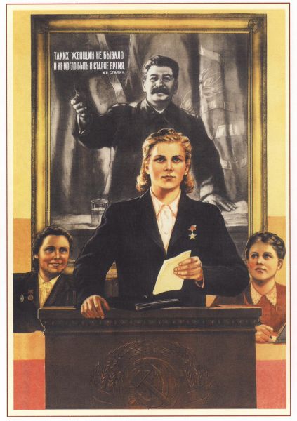 Picture of Stalin: Our women are not and will not go back to the old times! A lady is voting