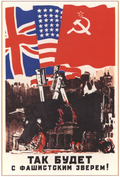 Picture of Flags of the United Kingdom, USA and the Soviets - this is what will happen to the fascist animals!