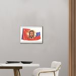 Picture of Famour Orthodox icon symbol of Christ with the Soviet and new Russian banners