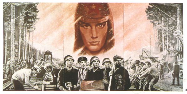 Picture of Red Army soldier over the workers