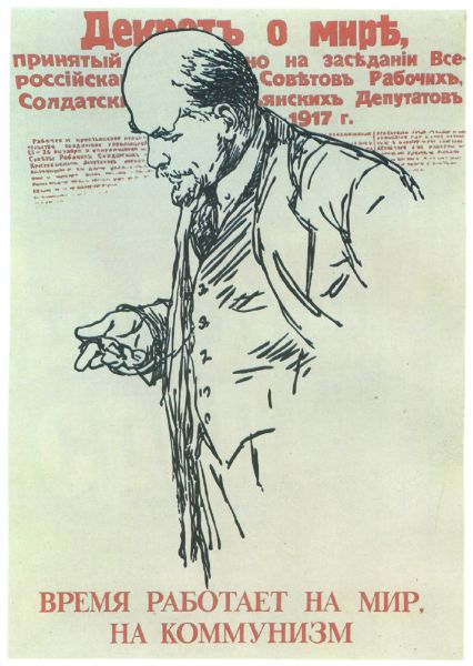 Picture of Lenin: Peace decree! Time works for peace and Communism!